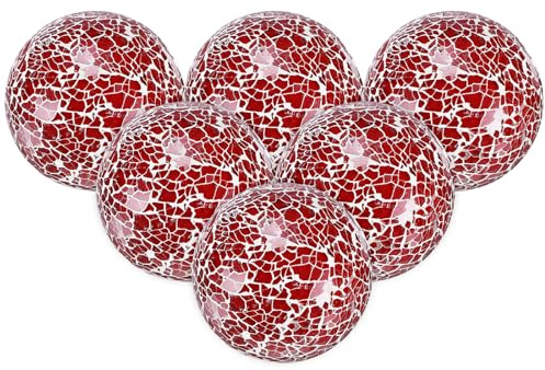 M METERXITY 6 Piezas Bola Decorativa para Tazones Bola De Mosaico De Vidrio De 2.4 Pulgadas Esferas Decorativas De Vidrio para Decoración del Hogar Mesas De Comedor Bodas Mesas [Rojo]