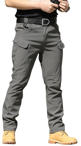 Lespartan - Pantalones tácticos elásticos tipo cargo para hombre, ajuste relajado, impermeables, para senderismo, Ripstop, convertibles, para pesca, Gris-b, 4XL