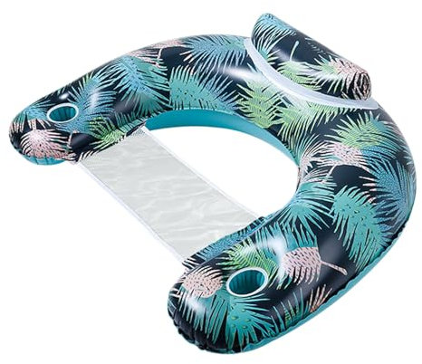 Aufblasbarer Pool Schwimmstuhl, Palmenblatt-Poolschwimmer, Schwimmendes Wasserfloß Aus PVC Mit Getränkehalter, Schwimmbecken Für Erwachsene, Große Größe, Pool Spielzeug, Sonnenbaden