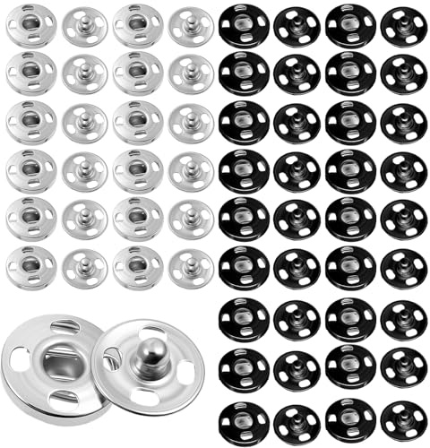 TIESOME 100 Pcs Metal Snap Buttons, 8.5mm (0.33 Inch) Sew On Snap Fasteners for Jeans, Coats & Sewing DIY, Durable Copper Metal Snaps for Fabric (Silver, Black)