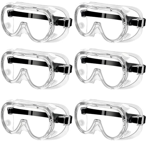 6 Pcs Safety Goggles For Work With Anti Fog, Adjustable Transparent Eye Protection, Full Seal Goggles For Construction, Lab, Home