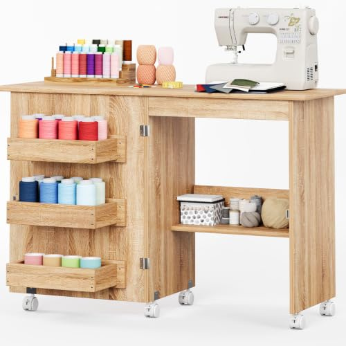 Table de machine à coudre pliable sur roulettes, table à coudre mobile avec 3 boîtes de rangement et compartiment de rangement, table de bricolage peu encombrante, table d'appoint pour salle de