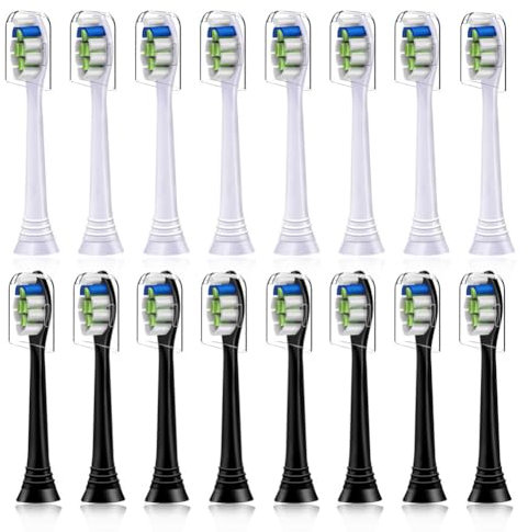 16 Pack Replacement Toothbrush Heads Compatible with Philips Sonicare Electric Toothbrush. 8er White and 8er Black