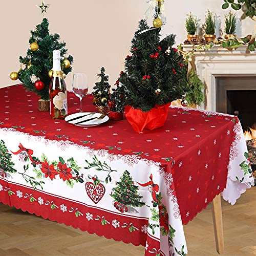 Christmas Tablecloths Rectangular Washable Table Cover Stain-Resistant for New Year Decoration Xmas Party Home Decor to Sit 6 to10, 59*86 Inch
