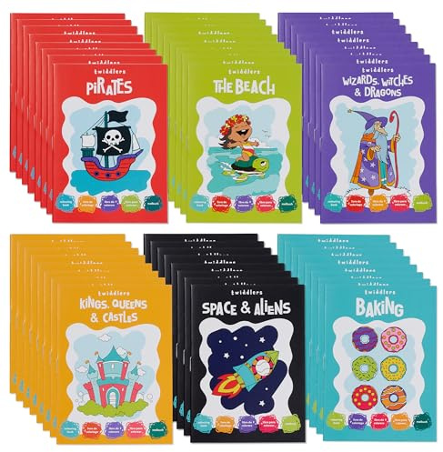 THE TWIDDLERS 24 Mini Livres de Coloriage pour Enfants – Format A6, Sorcières, Dragons, Pirates, Châteaux & Plus - Cadeaux Invités, Pochettes Surprises, Anniversaires, Mariages, Pâques
