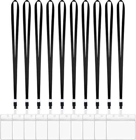 Vicloon Kartenhülle mit Lanyard, 10 Stück Wasserdichte Ausweishülle, Weiche, Transparenter PVC Ausweishülle mit Schlüsselband, Kartenhalter für/Geschäfts/Messe/Firmen/Schulen(Horizontal）