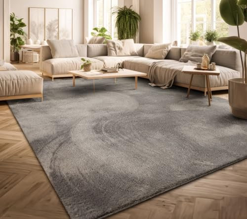 TT Home Wohnzimmer Teppich Kurzflor Anti-Rutsch Rückseite Unifarben Modern Waschbar, Farbe: Grau, Größe:140x200 cm