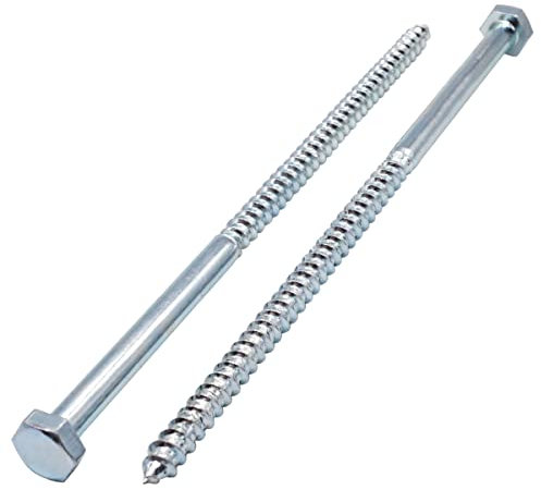 SKIR'CO (6 Stück) DIN 571 Verzinkter Stahl Sechskantkopf Holzschrauben M10 x 240 mm, Schlossschrauben, Sechskantschraube, Schlagschrauben