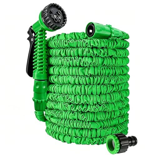 HGLCM 25ft/50ft/75ft/100ft/125ft Expanding Garden Water Hose Pipe with 8 Function Spray Gun 3 Times Expandable Flexible Magic Hose Anti-Leakage Lightweight Easy Storage (New Green, 150ft)