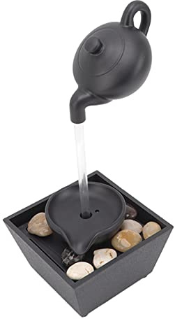 Fontana da Tavolo Galleggiante, Alimentazione USB 5V/Batteria, con Luci LED, Teiera Decorativa, Design a Cascata