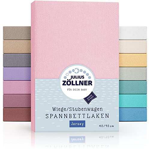Julius Zöllner Jersey Spannbettlaken für Wiegen 90x40cm und Stubenwagen, 100% Baumwolle, Standard 100 by Oeko-TEX, rosa 1 Stück (3er Pack)