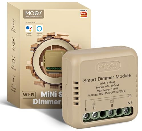 MOES Smart WiFi LED Dimmer Switch Module, Mini Design, Supports App Voice Alexa Google Home Remote Control, Dual Switch Networking, Timer, Control Sharing, WiFi 2.4GHz only, 1 Gang