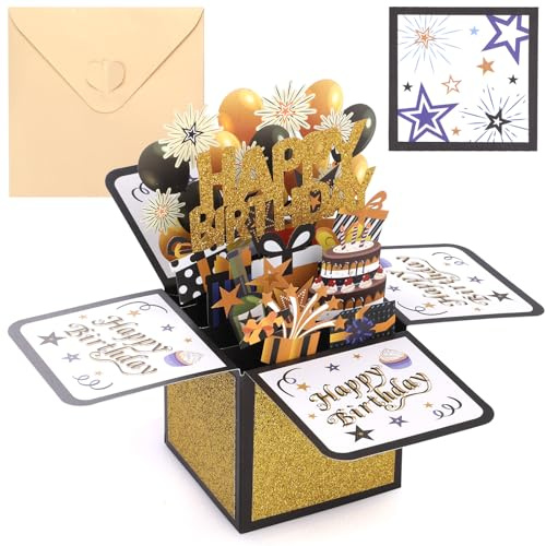 GeeRic Biglietto Auguri Compleanno, 3D Pop Up Biglietto d'auguri Compleanno con Busta Carta 3D Happy Birthday Bello Auguri Biglietto per Amico Genitori Amante Bambini Raggazi