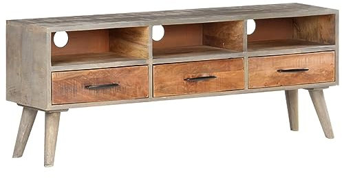 ShGaxin TV-skåp, TV-bord, TV-skåp, TV-bord, vardagsrumsmöbler, vardagsrum TV-möbler, massivt trä med robust handtag grå 130 x 35 x 51 cm