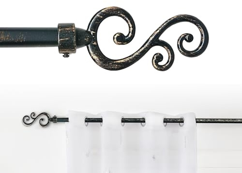 GD LOVES YOUR HOME Bastone Tenda Estensibile 70-120 cm-160x310cm Ferro Antichizzato Shabby Chic Asta Anelli Scorritenda MOD.Forma a spirale in rattan (Nero(versione Danneggiata), 120-210 CM)