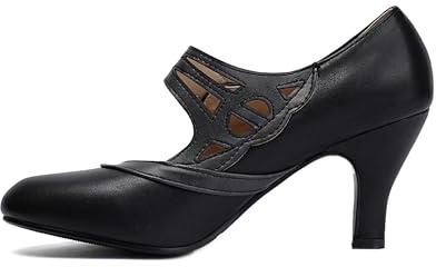 elerhythm Chaussures Mary Jane Rockability Close Femmes Bout Rond Vintage Années 1950 Gatsby Talons Rétro Années 1920 Escarpins Victoriens, Noir , 37 EU