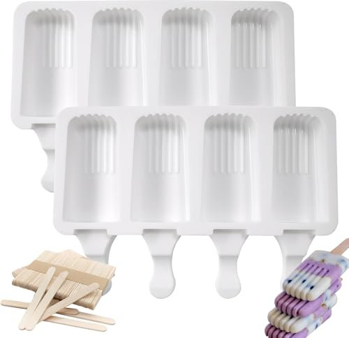 Ice Lolly Moulds,2 Pieces Popsicle Mould,Ice Lolly Moulds with Sticks,Reusable Cakesicle Moulds Silicone Ice Cream Moulds Suitable for Chocolate Sorbet Pudding with 50 Sticks