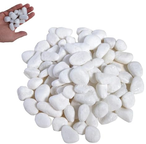 Guijarros, 4-8 cm Piedras de Río Blancas Pulidas, 1kg Guijarros Decorativos Pulidos, Piedras de Jardín Blancas Grandes, para Paisajismo, Decoración del Hogar, Manualidades, Proyectos Artísticos