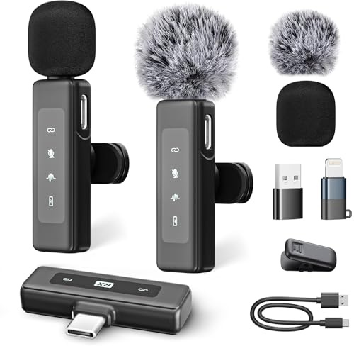Wireless Lavalier Microphone for iPhone/Computer/Android/iPad,Mini Microphone with Noise Reduction and Crystal Sound,Clip-on Lapel Mic for Video Recording,Outdoor Interview,Tiktok,Vlog,Youtube