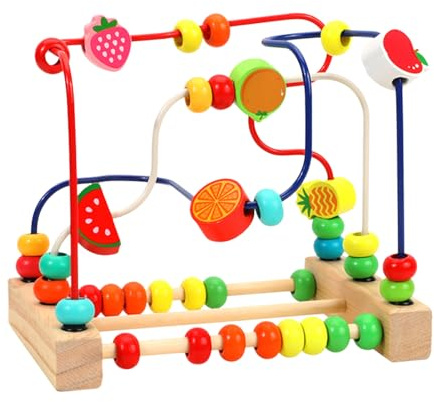 Toddler Bead Maze Toy - Wooden Loop Puzzle, Colourful Wire Circle | Motor Skills Development Maze, Preschool Learning Activity Centre, Fine Coordination Enhancer, Small Educational Tabletop Brain