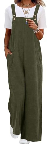 QIXING - Salopette da donna in corduroy a gamba larga, tuta casual con tasche, UK, L