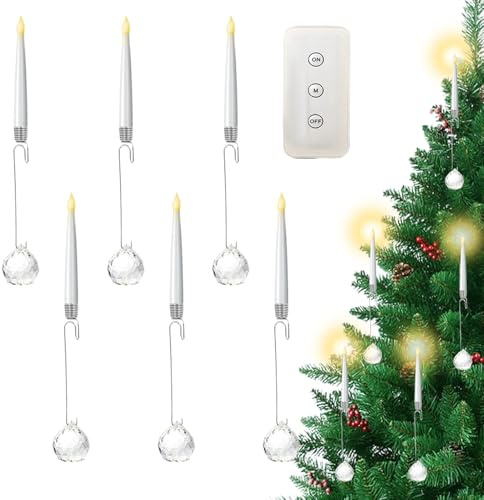 Hozaenwa Bougies LED Pour Sapin De Noël Avec Télécommande,Lumières Décoratives Sans Flamme Pour Bougies Électriques - Décoration de Noël 6 Pièces Éclairage d'Ambiance pour Intérieur Extérieur Fenêtre
