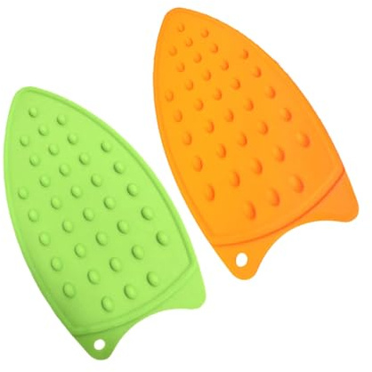 Mikikit 2 pezzi Tappetini in Silicone Antiscivolo per Ferro da Stiro Verde e Arancione Supporto Isolante Resistente al Calore per Appendi Protezione Superfici e Pad Multiuso
