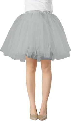 Gonna a tutù in tulle da donna anni '80 gonna elastica a bolle soffice classica cosplay gonna da ballo a vita alta retrò A-line costume da danza per adolescenti, Grigio, L