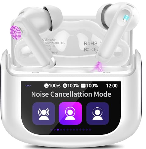 Touchscreen Bluetooth Kopfhörer, 2026 In Ear Kopfhörer Kabellos Bluetooth 5.4 mit ANC+ENC Noise Cancelling Mic, 48Std Spielzeit Tiefer Bass Earbud mit 5 EQ-Modi, IP7 Wasserdicht Ohrhörer USB-C Weiß