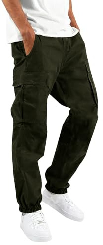 Generisch Pantaloni cargo da uomo oversize: pantaloni da lavoro con molte tasche, pantaloni da jogging con bottoni, con polsini, leggeri, pantaloni sportivi classici, comodi, funzionali, per uomini