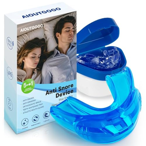 Anti Ronflement Efficace Puissant, 2 Pièces Gouttière Dentaire Bruxisme en TPE Souple, Gouttière Anti Ronflement pour Adultes, Anti Ronflement Bouche Maison et Voyage（Bleus）