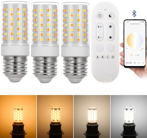 Lampadina LED Smart con Bluetooth E27, 10W 1000LM, AC 230V, luminosità regolabile dall'1% al 100%, temperatura colore regolabile da 2700K a 6500K, controllo tramite APP (3 Pack (With Fernbedienung))