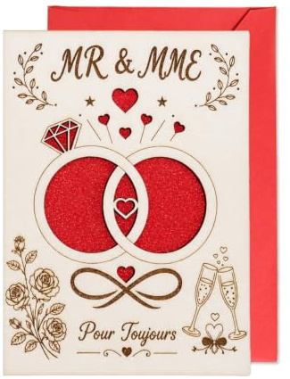 AHEZQILU Carte Mariage Félicitation en Bois avec Enveloppe Rouge | Belle carte félicitations mariage en bois (11x15cm) avec intérieur papier, Un cadeau mariage idéal pour écrire vos vœux