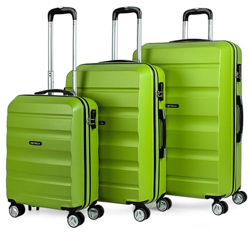 ITACA - Juego Maletas De Viaje rígidas Trolley con Candado de Combinación y 4 Doble Rueda 360° Set Maletas De Viaje Ligeras y Resistentes con Neceser, Pistacho