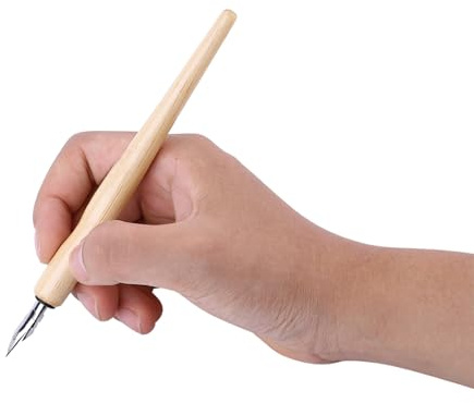 VBESTLIFE Set Penna Comic Pen Set 3 Pennini + 1 Supporto in Legno + 1 Inchiostro Calligrafia Disegno Forniture Artistiche Cancelleria per Principiante