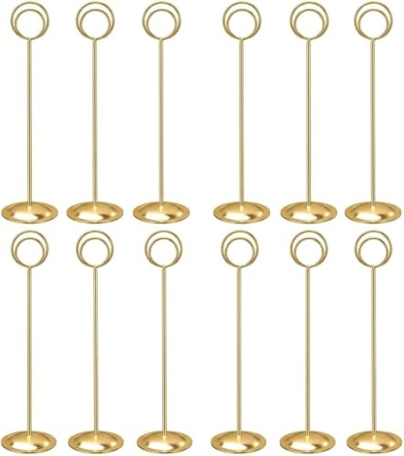 HOHIYA Soporte para Números de Mesa, 12 Porta Tarjetas Dorados de Metal para Bodas, Recepciones y Eventos, Ideal para Menús, Fotos, Nombres de Invitados y Decoración