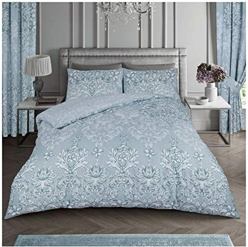 GC GAVENO CAVAILIA Luxury Polycotton Duvet Cover, Soft & Cosy Printed Warm Quilt Set, Easy Care Reversible Bedding Double Bed Set, Duck Egg