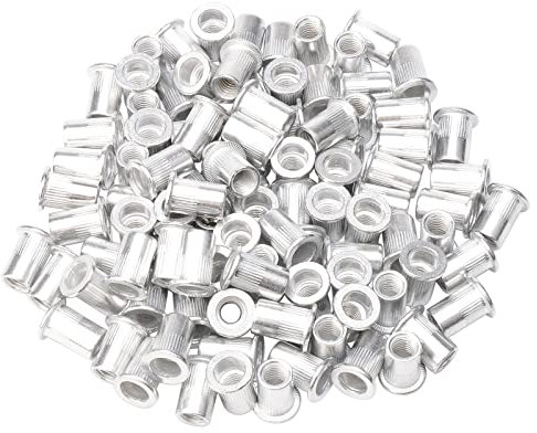 Rowiz 100 PCS M8 8mm Flat Head Aluminum Rivet Nut Blind Insert Nut Knurled Steel Head Nutserts Assortment with Internal Threads, Silver