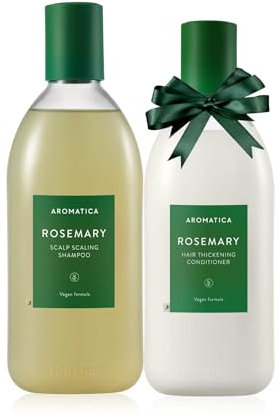 AROMATICA Shampoing et après-shampooing au romarin (02) Coffret cadeau 400 ml chacun – Produits de soins capillaires végétaliens à l'huile de romarin pour cuir chevelu sec et qui démange