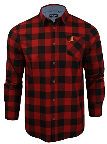BRAVE SOUL Mens Blur Long Sleeve Check Shirt-Blur-Red-S