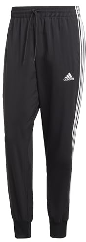 adidas Herren AEROREADY Essentials Tapered Cuff Woven 3-Stripes Pants, Black / White, S