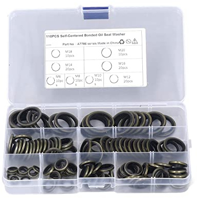 Lot de 110 Rondelle de Joint D'huile en Métal Rondelle D'étanchéité D'huile Collé Bague D'huile D'étanchéité en Caoutchouc M6 M8 M10 M12 M14 M16 M18 M20