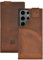 Burkley Leder Flip Case für Samsung Galaxy S24 Ultra Handyhülle Handytasche mit 360° Schutz und Kartenfach (Sattelbraun)