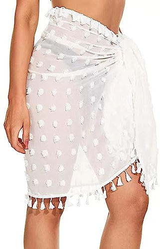 TBSCWYF Dam Strand Wrap Sarong Täcker Baddräkt Pareo Chiffon Badkläder Kostym Kostym Kostym Och Partyöverdrag Party Strandkläder Sarong Mini Pareo Beach Chiffon, Vit1, one size