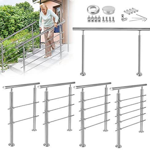 YRHome Barandilla de acero inoxidable, pasamanos para escaleras, parapeto para interior y exterior, escaleras, balcón, parapeto, entrada de casa, jardín (200 cm, 3 travesaños)