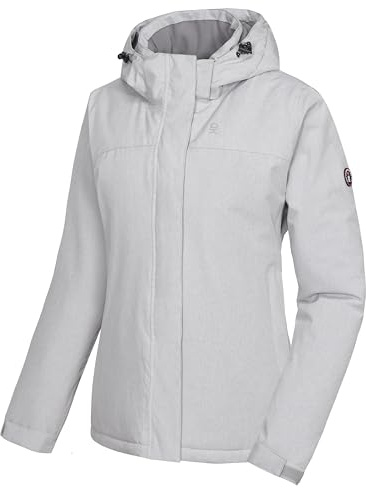 Little Donkey Andy Skijacke Damen Wasserdichte Warm Snowboardjacke Winddichter Outdoorjacke mit Abnehmbarer Kapuze Hellgrau meliert M