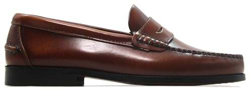 LATINO - Zapato mocasín,Castellano de Piel sin Cordones,Antifaz,Suela de Piel Cosida a Mano,tacón,Estrecho, para: Hombre Color: Cuero Talla:42