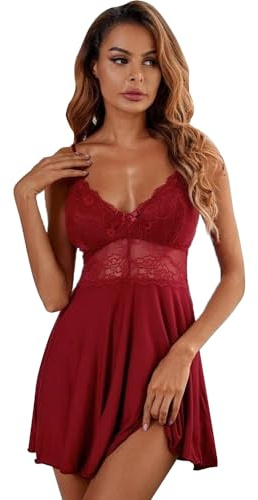 BKEPDY Lingerie Sexy Nuisette Femme Tenue Sexy Lingerie et Vêtements Lingerie Satin Hot Col V Babydoll Bretelles Réglables Robe De Nuit(L)