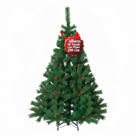 Avilia Albero di Natale Artificiale di 210 cm con Pigne e 1078 rami. Perfetto per Interni, Pronto per Essere Decorato con Luci e Ornamenti Natalizi con Base in Metallo e Innesto Facile Ø 110 cm