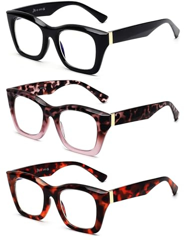 JM 3 Pack Lunettes de lecture carrées surdimensionnées pour femmes, lecteurs d'ordinateur bloquant la lumière bleue de Style Oprah à la mode +1.0